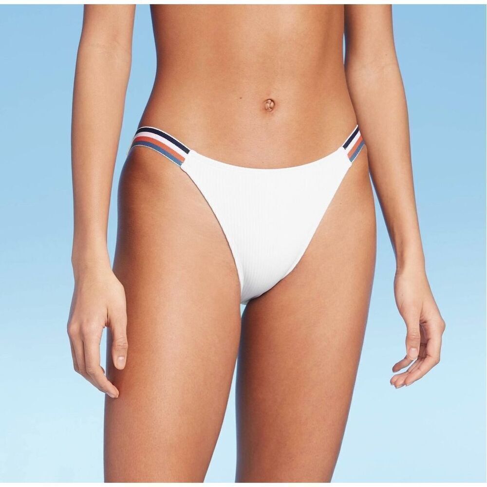 NWT Womens Xhilaration Side Tab Hipster Cheeky Bikini Bottom in White - Sz XL
